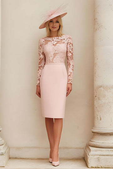 Fard à joues rose fourreau col bateau Midi Robe mère de la mariée avec dentelle
